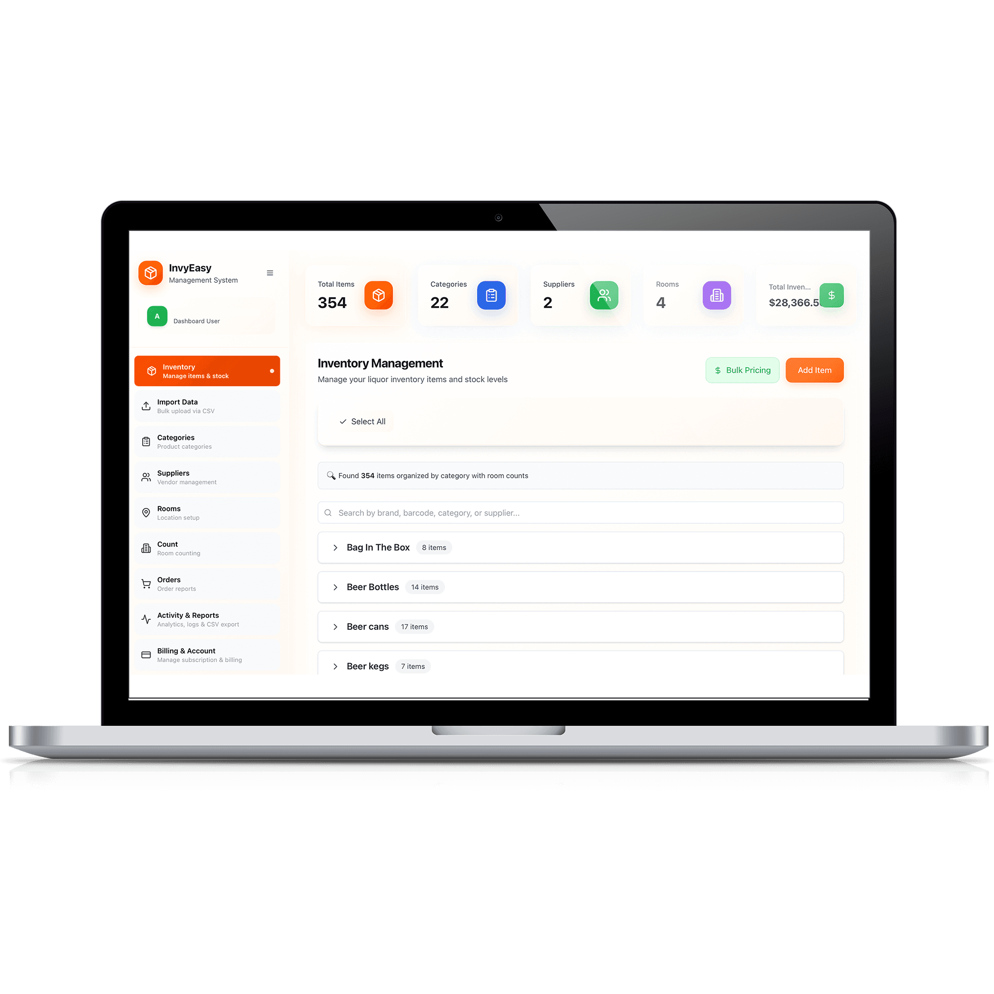 Inventory management with barcode scanning